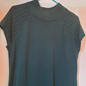 Emerald Green sweater dress with silver sequins on shoulders.